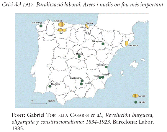 mapa d'Espanya a la crisi de 1917